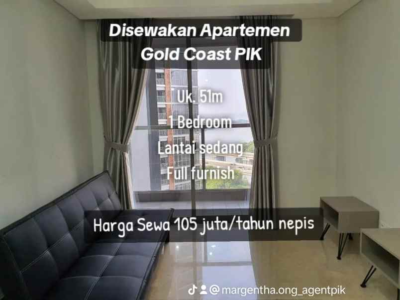 apartemen gold coast pik lantai middle full furnish