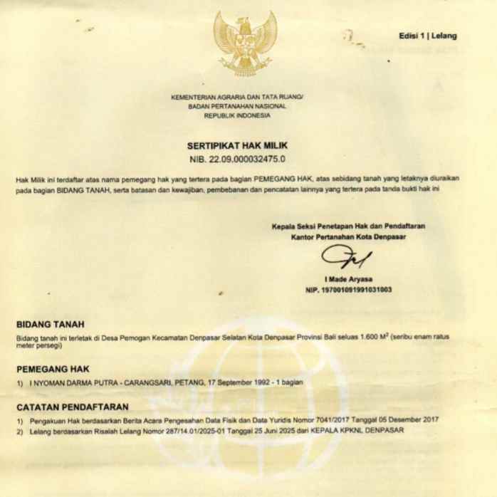 dijual 16 are jl taman pancing timur pemogan denpasar