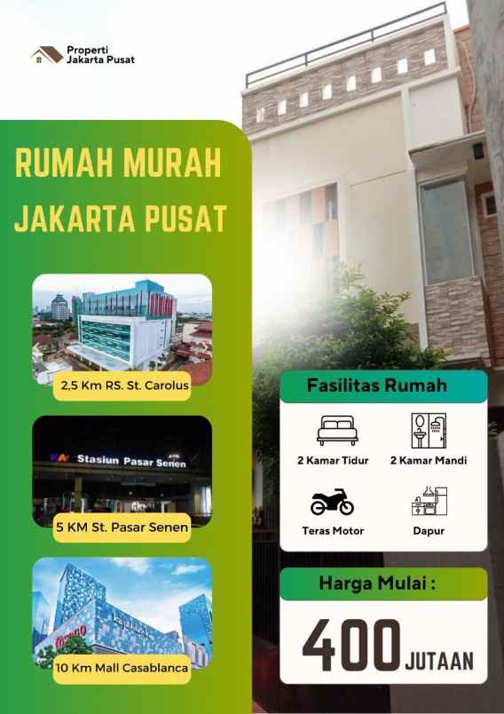 dijual rumah baru 3 lantai di johar baru jakarta pusat