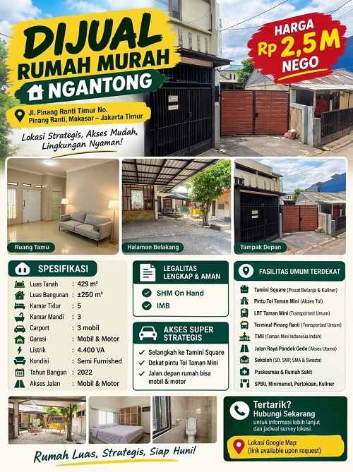 dijual rumah jalan pinang ranti timur