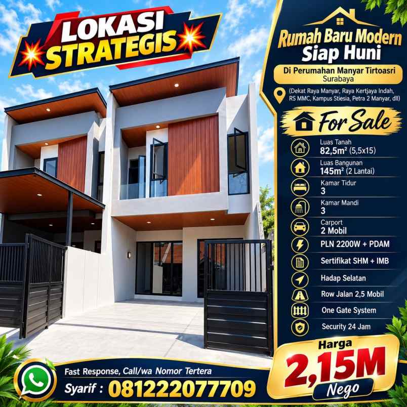 dijual rumah perumahan manyar tirtoasri