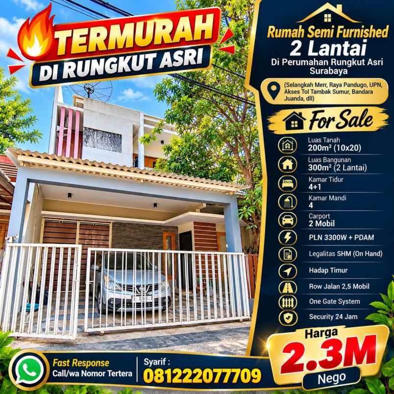 dijual rumah perumahan rungkut asri