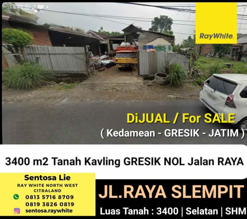 dijual tanah jalan raya slempit