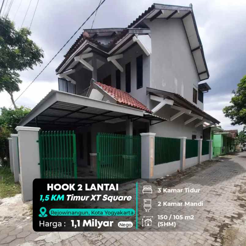 rumah hook 2 lantai di rejowinangun kota jogja