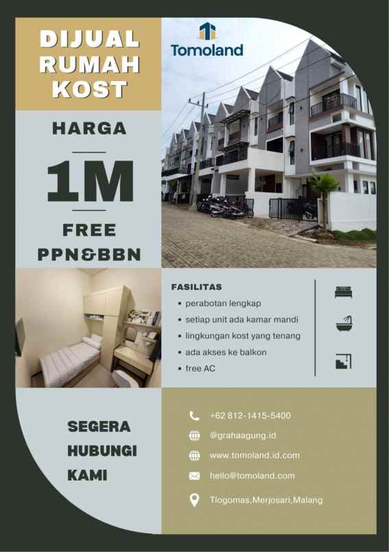 rumah kost dekat kampus ub malang kota 8 kamar 1m