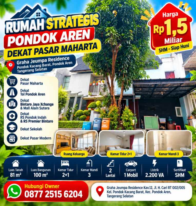rumah strategis pondok aren dekat pasar maharta shm