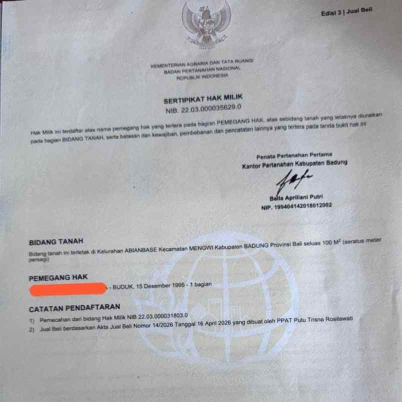 dijual 1 are jl sang hyang abianbase mengwi badung