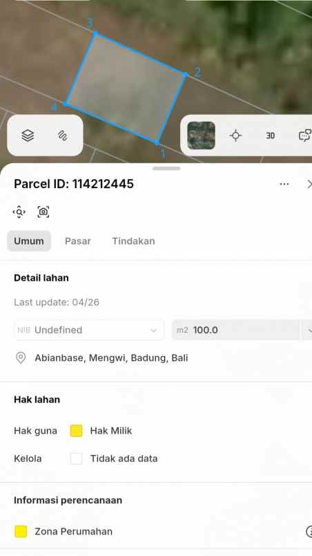 dijual 1 are jl sang hyang abianbase mengwi badung