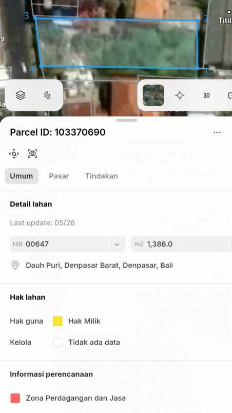 dijual 13 86 are jl raya diponegoro dauh puri denpasar