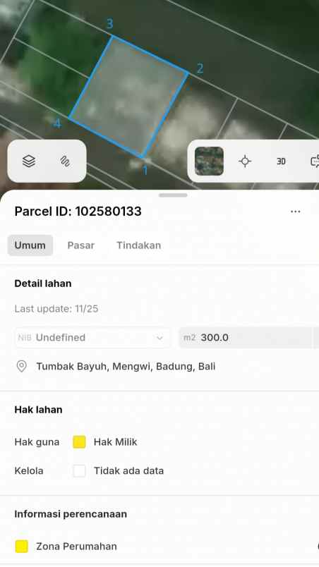 dijual 3 are jl tumbak bayuh pererenan mengwi badung
