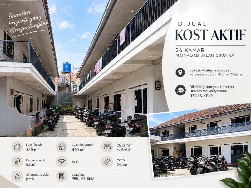 dijual kost aktif 26 kamar mainroad jalan cikutra