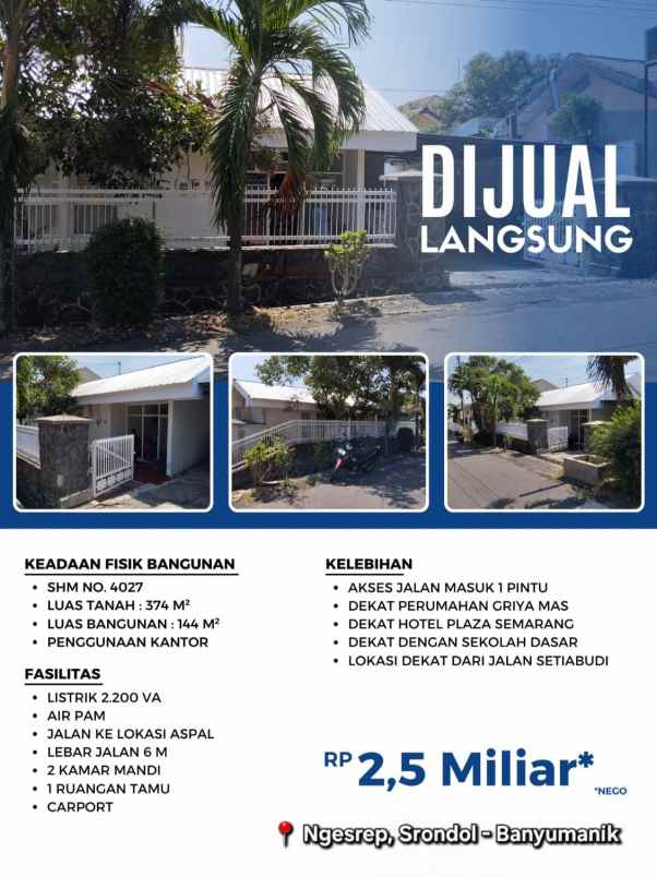 dijual ruko gudang kantor ngesrep