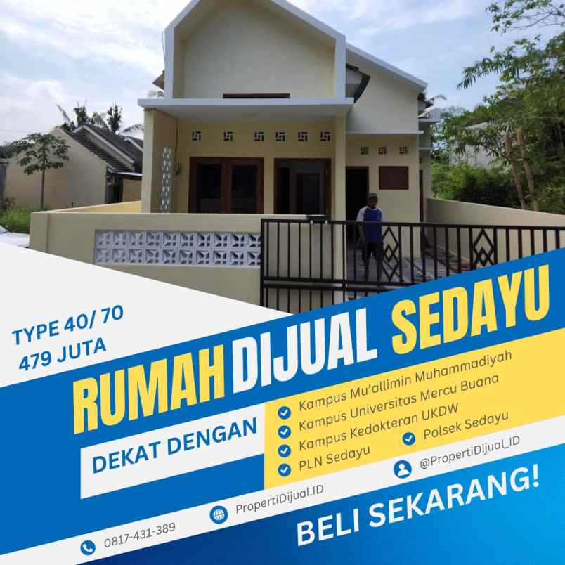 Rumah Dijual Jogja Sedayu 2 Kamar Dekat Kampus Mercu Buana Ukdw