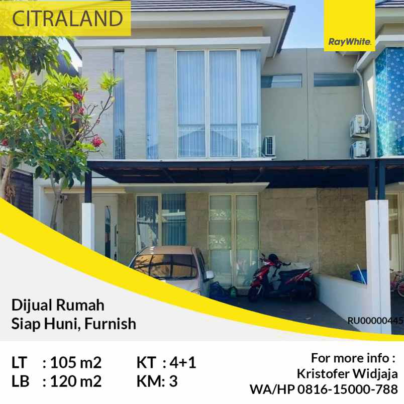 dijual rumah siap huni furnish di citraland surabaya
