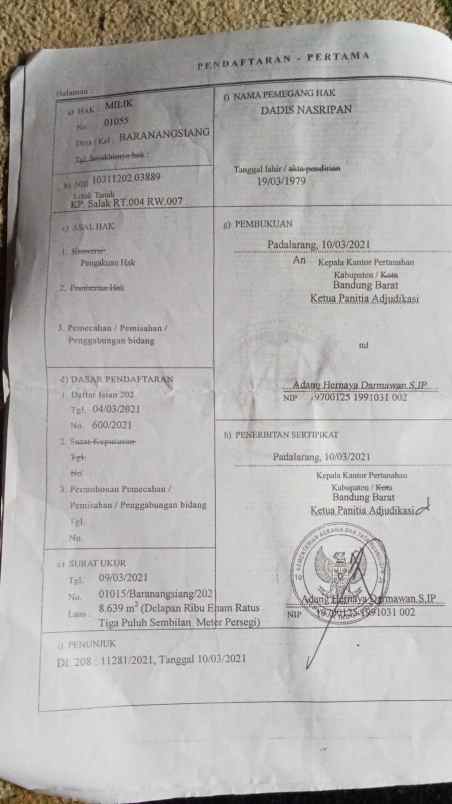 dijual tanah neglasari pasir salak