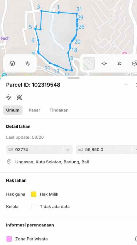 dijual tanah pantai melasti karmakandara