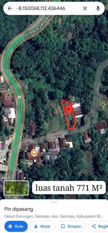 dijual tanah selorejo murah strategis