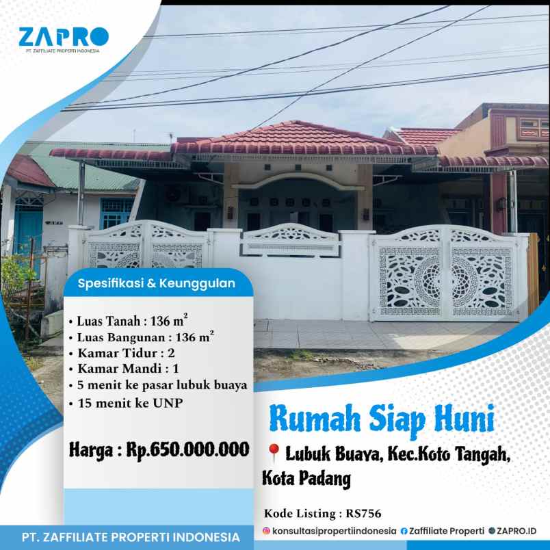 jual rumah siap huni di lubuk buaya padang