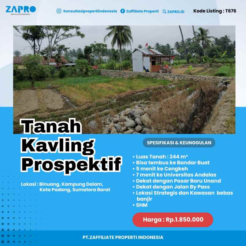 Jual Tanah Kavling Lokasi Strategis Di Padang