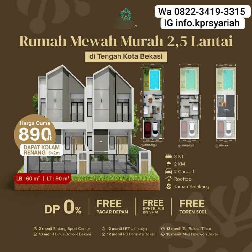 rumah murah 2 5lt bonus kolam renang di kota bekasi
