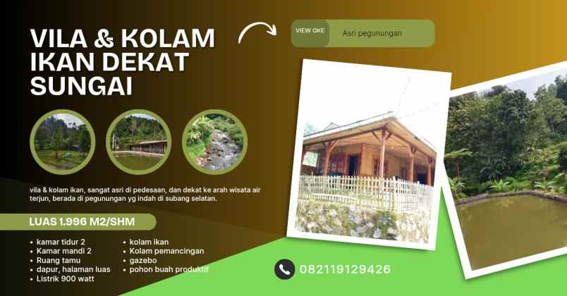 vila kolam ikan dekat sungai view bagus