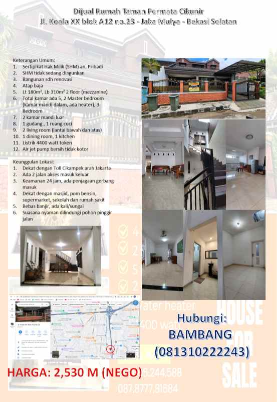 dijual cepat rumah strategis cikunir