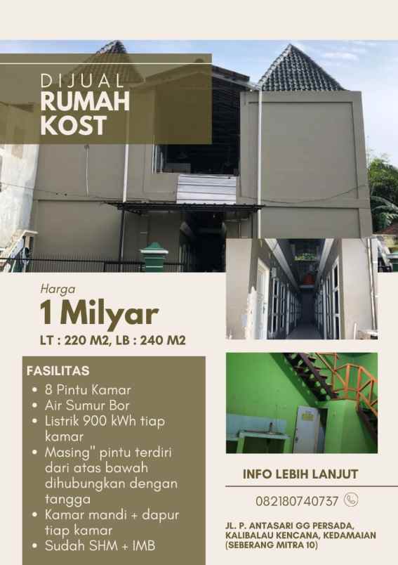 dijual kosan 2 lantai