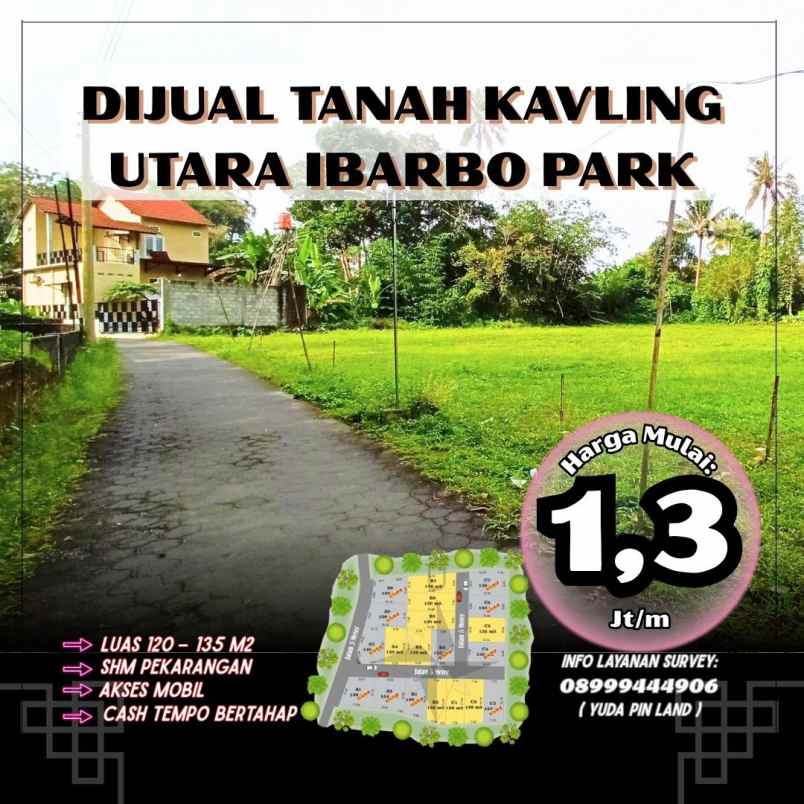 dijual tanah 1 300 000 m utara ibarbo park