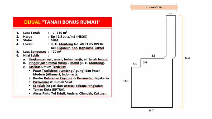 dijual tanah bonus rumah di lokasi strategis dan asri