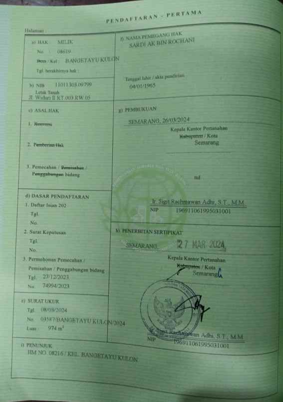 dijual tanah di jl widuri bangetayu kulon semarang