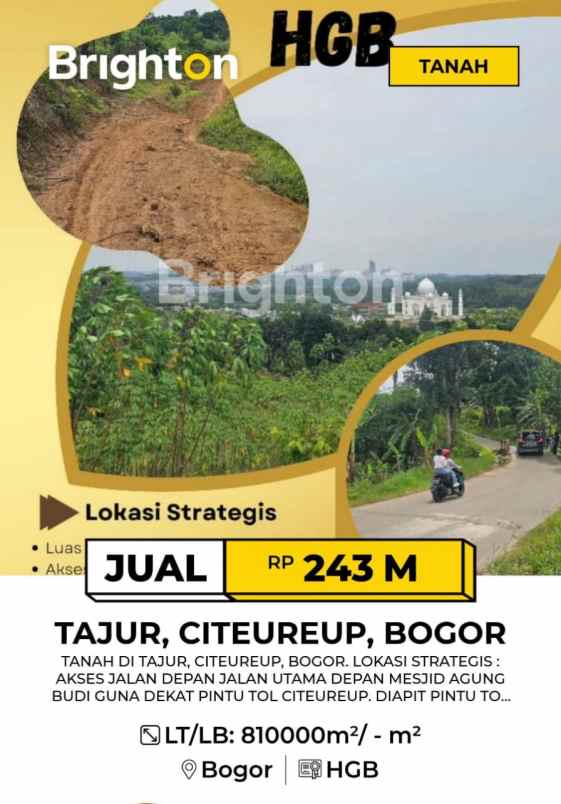 dijual tanah di tajur citeureup depan jalan utama
