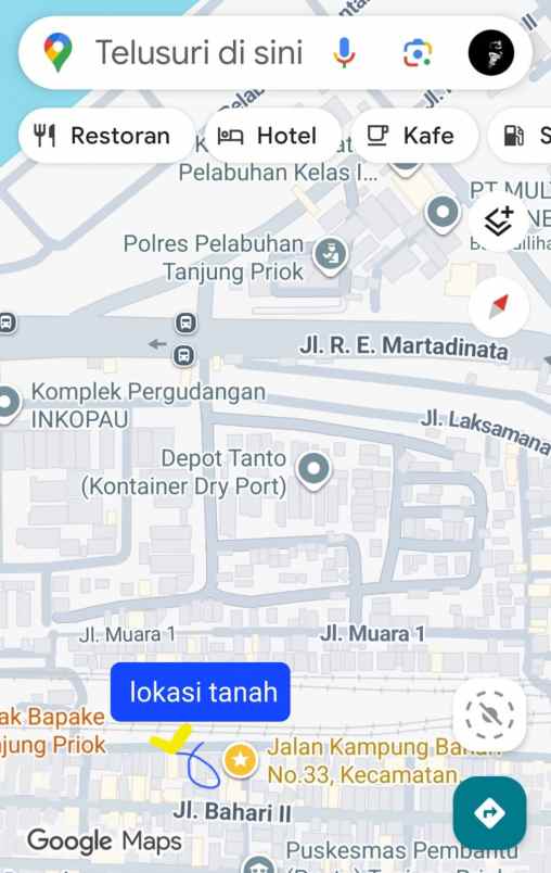 dijual tanah kampung bahari gang 1 tj