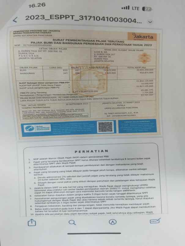 dijual tanah luas njop