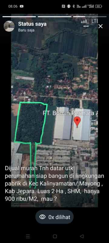 dijual tanah murah di mayong kalimantan jepara