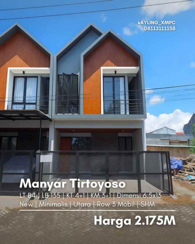 rumah manyar tirtoyoso new minimalis row jalan 3 mobil