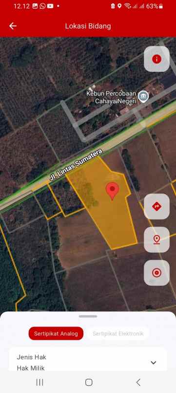 tanah desa cahaya negri tepi jalan raya propinsi