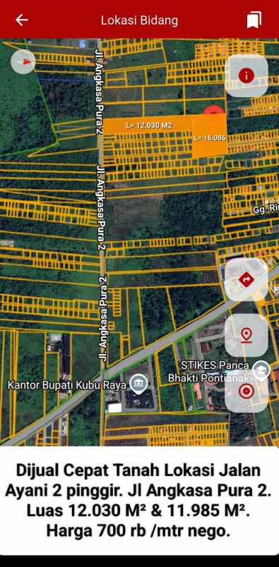 tanah siap bangun a yani 2 pinggir jalan parit ngabe