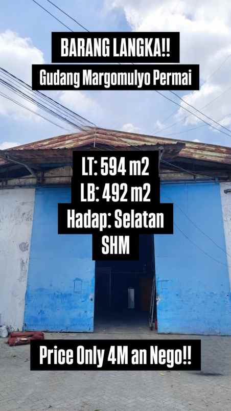 dijual murah gudang margomulyo permai