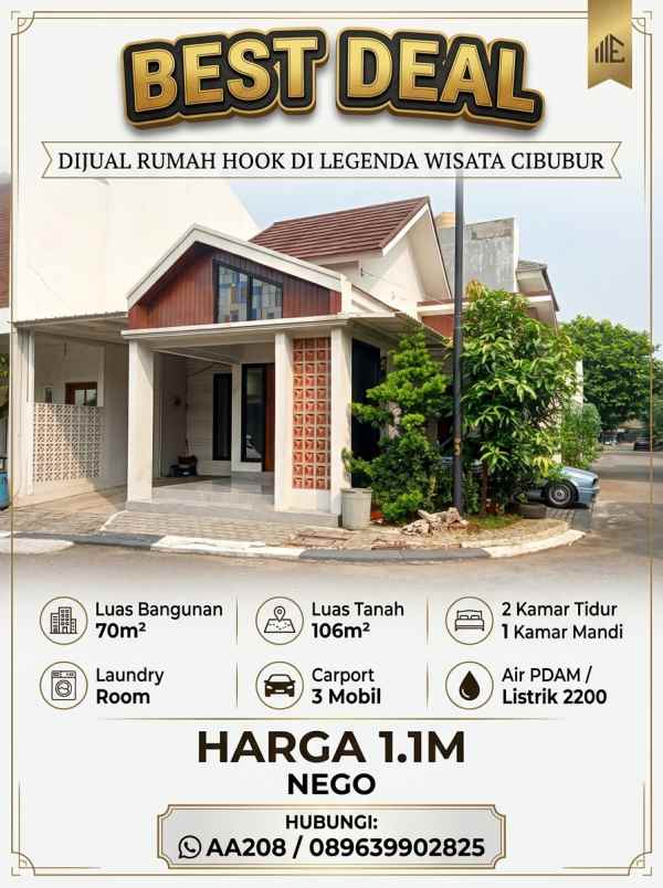 dijual rumah hook di legenda wisata cibubur