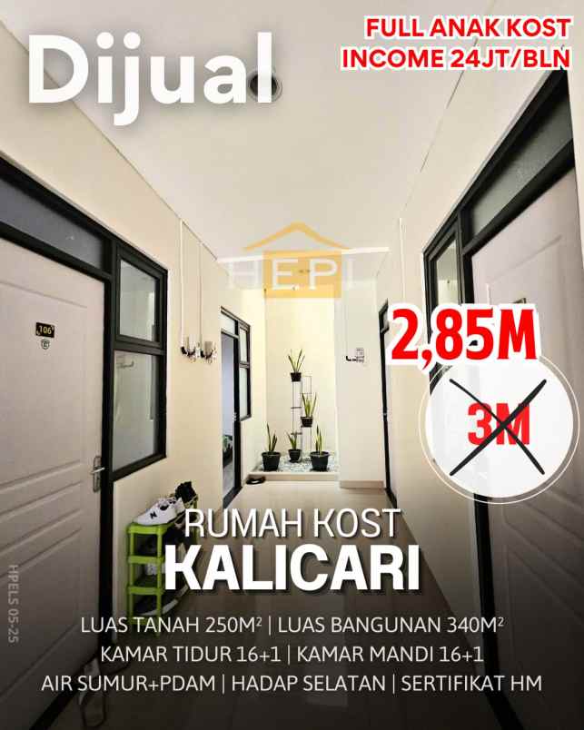 dijual rumah kost aktif di kalicari semarang