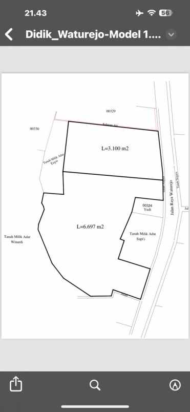 dijual tanah desa waturejo kecamatan