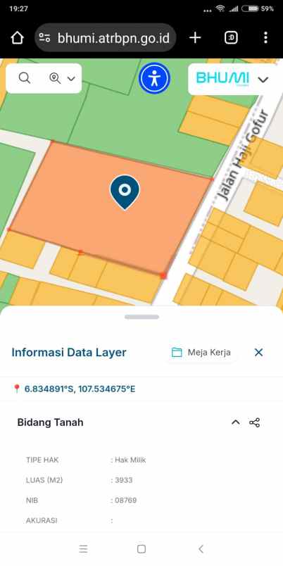 dijual tanah jl h gofur