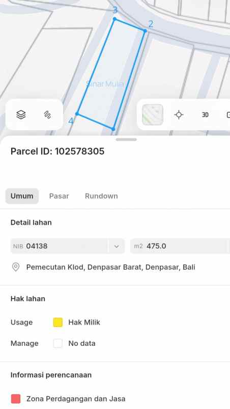 dijual tanah pemecutan klod