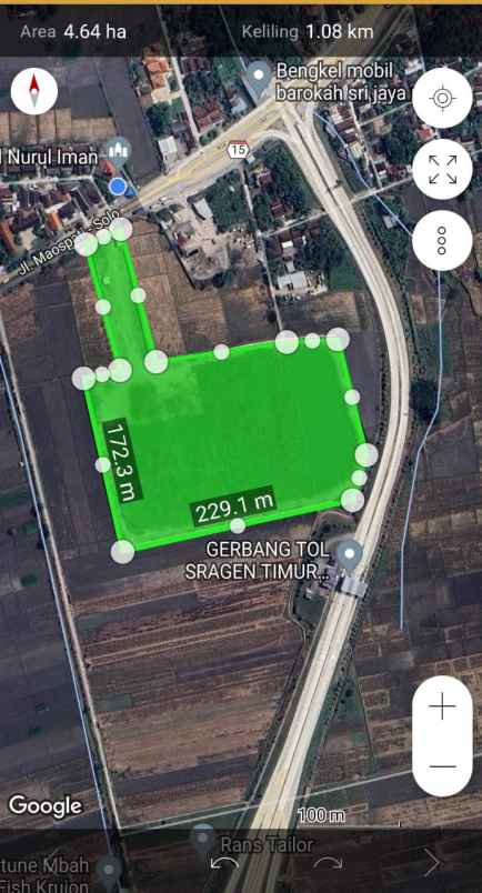 dijual tanah strategis dekat pintu tol sragen