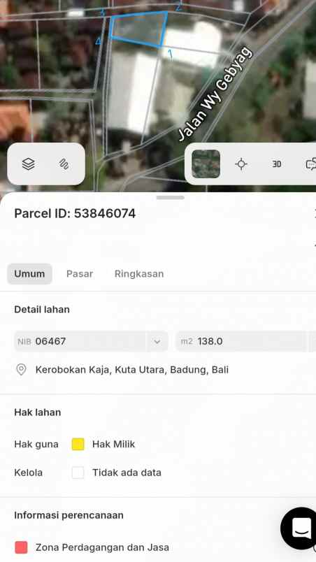 dijual tanah wayan gebyag