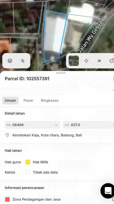 dijual tanah wayan gebyag