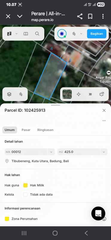 dijual 8 5 are jl raya padonan tibubeneng kuta utara
