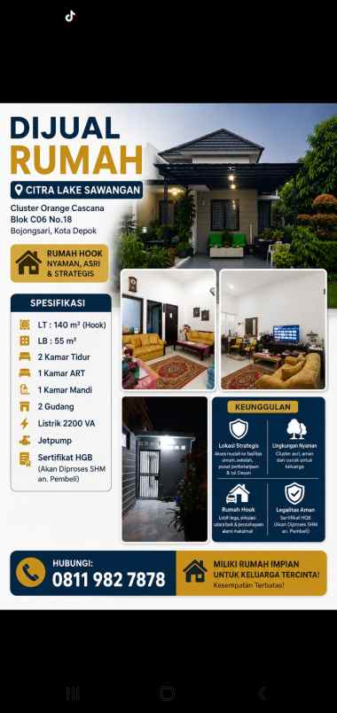 dijual cepat rumah di citra lake sawangan