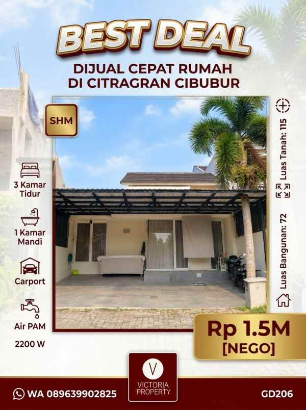 dijual cepat rumah di citragran cibubur