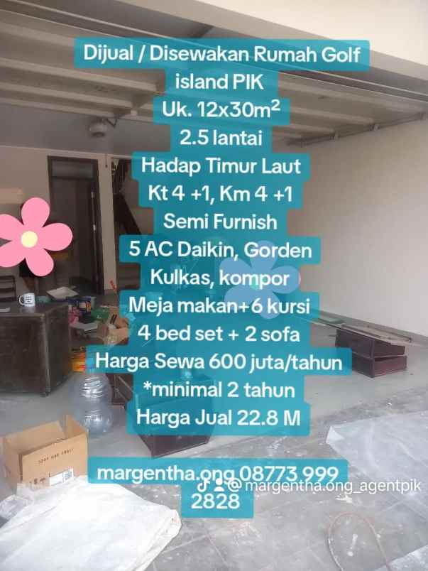 dijual disewakan rumah golf island pik semi furnish